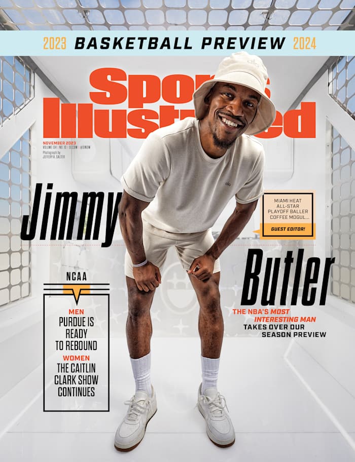 Jimmy Butler poses on the cover of Sports Illustrated's NBA preview issue.